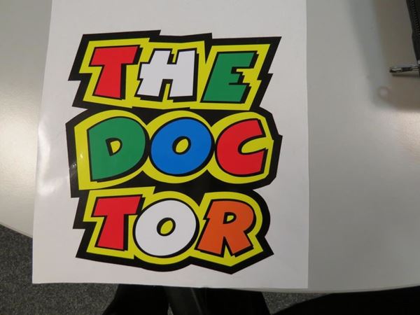 Picture of Valentino Rossi Sticker The Doctor text new 24 x 21 cm.