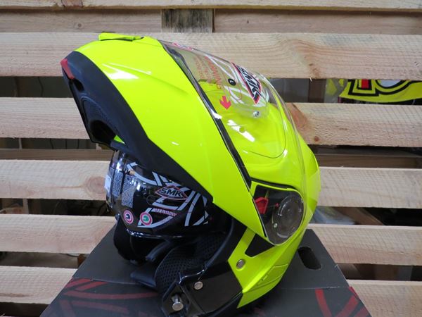 SMK glide systeem helm fluor geel klaphelm