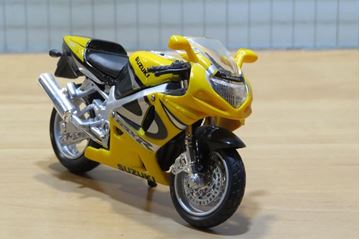 Afbeelding van Suzuki GSX-R750 1:18 geel/zwart breuk